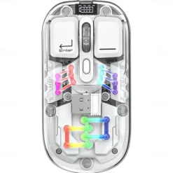 Transparent Dual-Mode Mice BT5.0 2.4G One-Button Switching Type-C 400mAh Rechargeable Mouse Three-Level Movement Speed Adjustable RGB Lights Magnetic PC Cover Custom Drivers
