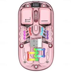 Transparent Dual-Mode Mice BT5.0 2.4G One-Button Switching Type-C 400mAh Rechargeable Mouse Three-Level Movement Speed Adjustable RGB Lights Magnetic PC Cover Custom Drivers