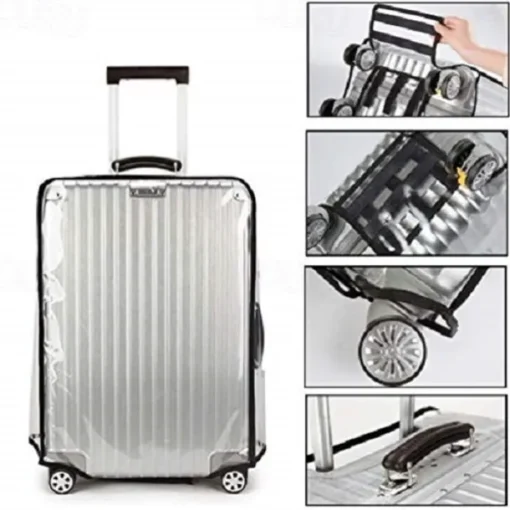 Transparent PVC Trolley Suitcase Protective Cover - Wear-Resistant Travel Case Dust Cover with Leather Trim