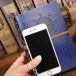 Travel Journal Notebooks Vintage PU Leather Note Book Quality Paper No Lines Thick and Smooth to Write in A6 Refillable Notebook 7 by 5 Inches 80 Sheets, Back to School Gift