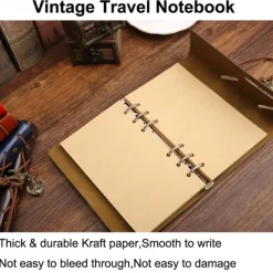 Travel Journal Notebooks Vintage PU Leather Note Book Quality Paper No Lines Thick and Smooth to Write in A6 Refillable Notebook 7 by 5 Inches 80 Sheets, Back to School Gift