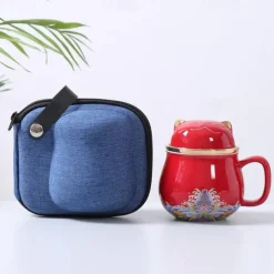 Travel Tea Set Ceramic Portable Lucky Cat Tea Mug - Perfect for Travel, Office, or as a Gift!