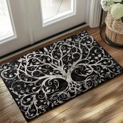 Tree of Life Black White Doormat Floor Mats Washable Rugs Kitchen Mat Non-Slip Oil Proof Rug Indoor Outdoor Mat Bedroom Decor Bathroom Mat Entrance Rug
