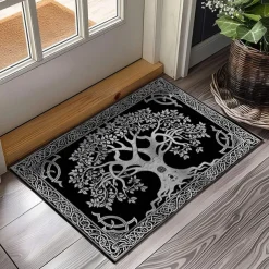 Tree of Life Black White Doormat Floor Mats Washable Rugs Kitchen Mat Non-Slip Oil Proof Rug Indoor Outdoor Mat Bedroom Decor Bathroom Mat Entrance Rug