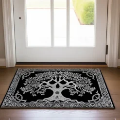 Tree of Life Black White Doormat Floor Mats Washable Rugs Kitchen Mat Non-Slip Oil Proof Rug Indoor Outdoor Mat Bedroom Decor Bathroom Mat Entrance Rug