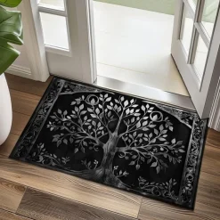Tree of Life Black White Doormat Floor Mats Washable Rugs Kitchen Mat Non-Slip Oil Proof Rug Indoor Outdoor Mat Bedroom Decor Bathroom Mat Entrance Rug