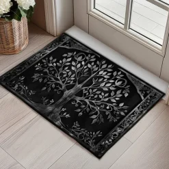 Tree of Life Black White Doormat Floor Mats Washable Rugs Kitchen Mat Non-Slip Oil Proof Rug Indoor Outdoor Mat Bedroom Decor Bathroom Mat Entrance Rug