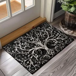 Tree of Life Black White Doormat Floor Mats Washable Rugs Kitchen Mat Non-Slip Oil Proof Rug Indoor Outdoor Mat Bedroom Decor Bathroom Mat Entrance Rug