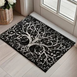 Tree of Life Black White Doormat Floor Mats Washable Rugs Kitchen Mat Non-Slip Oil Proof Rug Indoor Outdoor Mat Bedroom Decor Bathroom Mat Entrance Rug