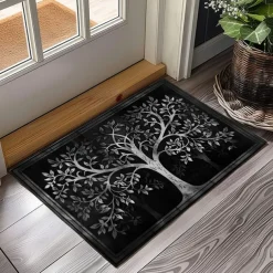 Tree of Life Black White Doormat Floor Mats Washable Rugs Kitchen Mat Non-Slip Oil Proof Rug Indoor Outdoor Mat Bedroom Decor Bathroom Mat Entrance Rug