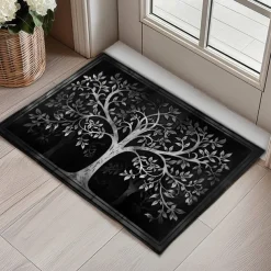 Tree of Life Black White Doormat Floor Mats Washable Rugs Kitchen Mat Non-Slip Oil Proof Rug Indoor Outdoor Mat Bedroom Decor Bathroom Mat Entrance Rug