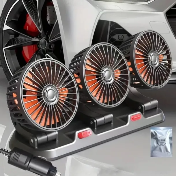 Triple-Head 12V/24V USB Car Fan - Powerful Cooling and Air Circulation for Vehicle Comfort on Long Drives