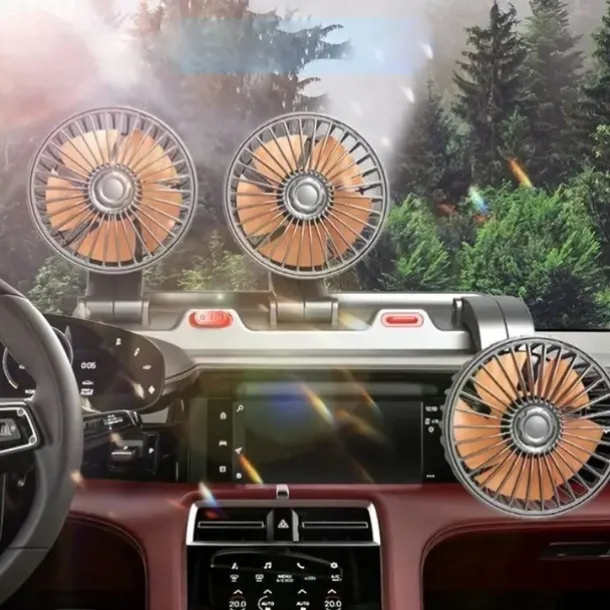 Triple-Head 12V/24V USB Car Fan - Powerful Cooling and Air Circulation for Vehicle Comfort on Long Drives