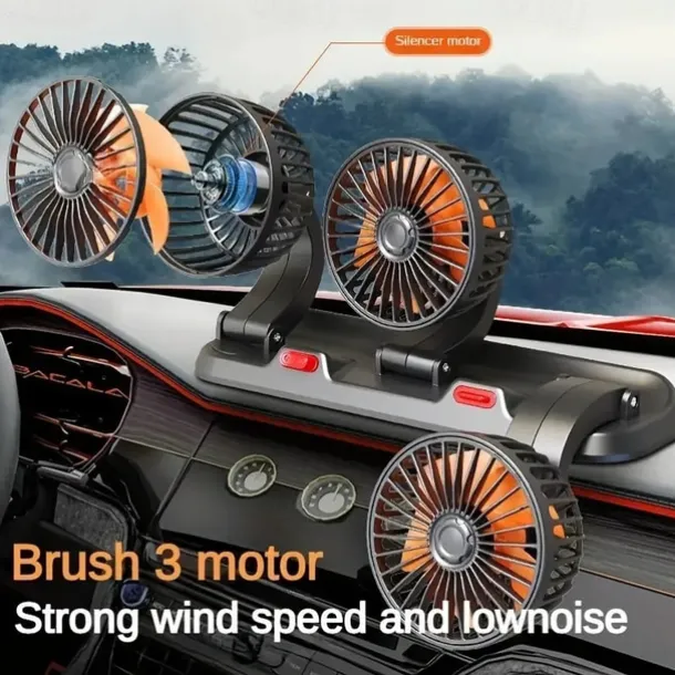 Triple-Head 12V/24V USB Car Fan - Powerful Cooling and Air Circulation for Vehicle Comfort on Long Drives