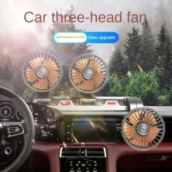 Triple-Head 12V/24V USB Car Fan - Powerful Cooling and Air Circulation for Vehicle Comfort on Long Drives