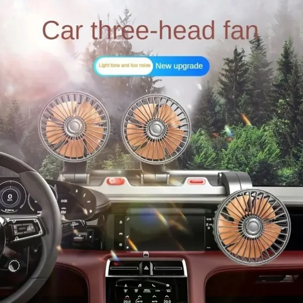 Triple-Head 12V/24V USB Car Fan - Powerful Cooling and Air Circulation for Vehicle Comfort on Long Drives