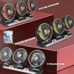 Triple-Head 12V/24V USB Car Fan - Powerful Cooling and Air Circulation for Vehicle Comfort on Long Drives