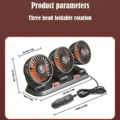 Triple-Head 12V/24V USB Car Fan - Powerful Cooling and Air Circulation for Vehicle Comfort on Long Drives