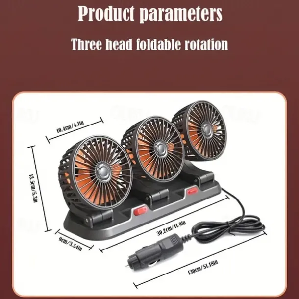 Triple-Head 12V/24V USB Car Fan - Powerful Cooling and Air Circulation for Vehicle Comfort on Long Drives