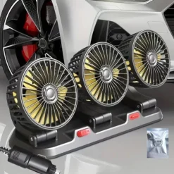 Triple-Head 12V/24V USB Car Fan - Powerful Cooling and Air Circulation for Vehicle Comfort on Long Drives