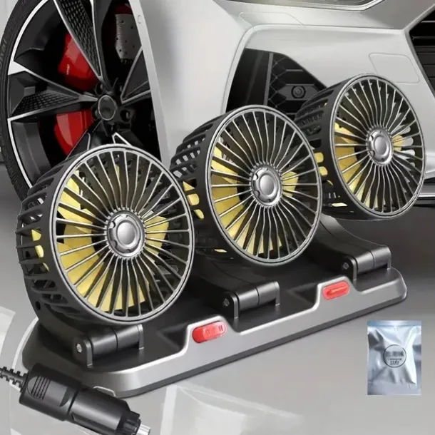 Triple-Head 12V/24V USB Car Fan - Powerful Cooling and Air Circulation for Vehicle Comfort on Long Drives