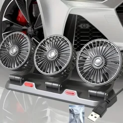 Triple-Head 12V/24V USB Car Fan - Powerful Cooling and Air Circulation for Vehicle Comfort on Long Drives