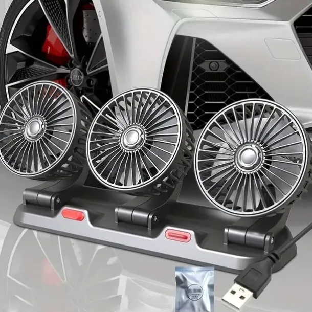Triple-Head 12V/24V USB Car Fan - Powerful Cooling and Air Circulation for Vehicle Comfort on Long Drives