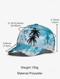 Tropical Palm Tree Baseball Cap – Summer-Inspired Design, Adjustable Fit, Comfortable and Lightweight, Ideal for Men and Women, Perfect for Beach Days and Outdoor Activities