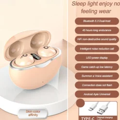 True Wireless Bluetooth Earphone Mini Invisible Headphones Bluetooth 5.3 HIFI Stereo Noise Reduction Sleep In Ear Earphones Smart Touch Sports Gaming Earphones for Smartphone