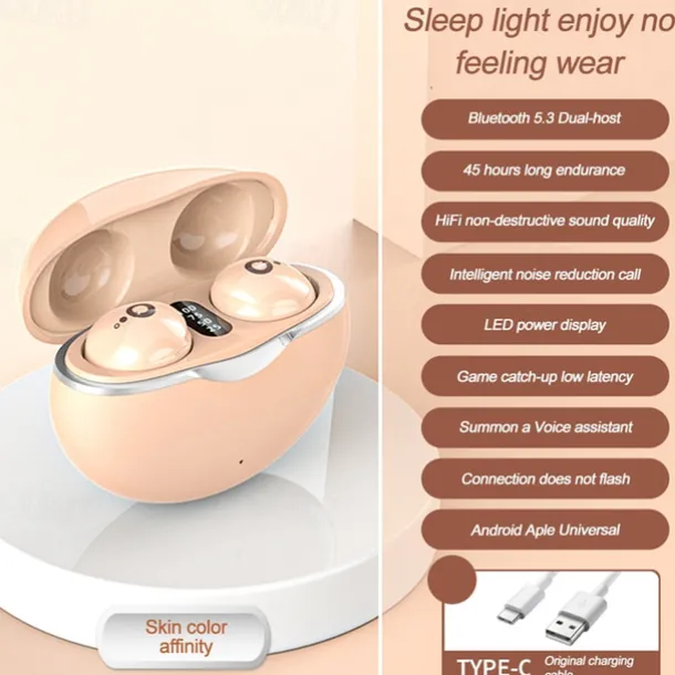 True Wireless Bluetooth Earphone Mini Invisible Headphones Bluetooth 5.3 HIFI Stereo Noise Reduction Sleep In Ear Earphones Smart Touch Sports Gaming Earphones for Smartphone