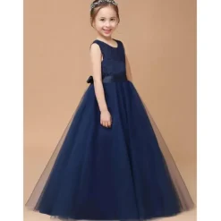 TS Princess Floor Length Flower Girl Dress Quinceanera Girls Cute Prom Dress Tulle with Bow(s) Elegant Fit 3-16 Years