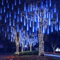 8-Tube Meteor Shower Lights Falling Rain Lights Christmas Lights 50cm 240LEDs Falling Rain Drop Icicle String Lights for Outdoor Patio Garden Christmas Trees Halloween Decoration Holiday Wedding