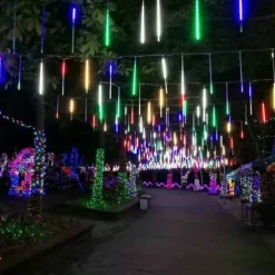 8-Tube Meteor Shower Lights Falling Rain Lights Christmas Lights 50cm 240LEDs Falling Rain Drop Icicle String Lights for Outdoor Patio Garden Christmas Trees Halloween Decoration Holiday Wedding
