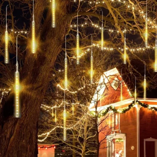 8-Tube Meteor Shower Lights Falling Rain Lights Christmas Lights 50cm 240LEDs Falling Rain Drop Icicle String Lights for Outdoor Patio Garden Christmas Trees Halloween Decoration Holiday Wedding
