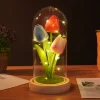Tulip Glass Cover Creative Night Light for Home Bedroom Decor Mother's Day Valentine's Day Best Gift Battery Power Birthday Gift for Friends