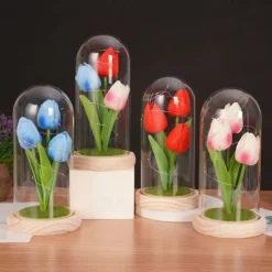 Tulip Glass Cover Creative Night Light for Home Bedroom Decor Mother's Day Valentine's Day Best Gift Battery Power Birthday Gift for Friends