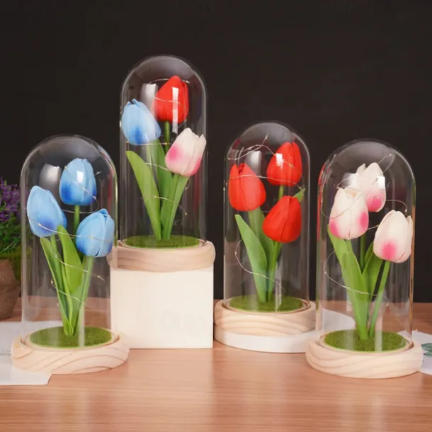 Tulip Glass Cover Creative Night Light for Home Bedroom Decor Mother's Day Valentine's Day Best Gift Battery Power Birthday Gift for Friends