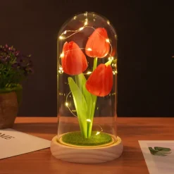Tulip Glass Cover Creative Night Light for Home Bedroom Decor Mother's Day Valentine's Day Best Gift Battery Power Birthday Gift for Friends