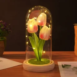 Tulip Glass Cover Creative Night Light for Home Bedroom Decor Mother's Day Valentine's Day Best Gift Battery Power Birthday Gift for Friends