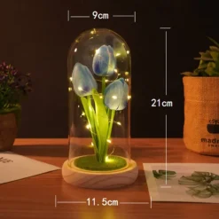 Tulip Glass Cover Creative Night Light for Home Bedroom Decor Mother's Day Valentine's Day Best Gift Battery Power Birthday Gift for Friends