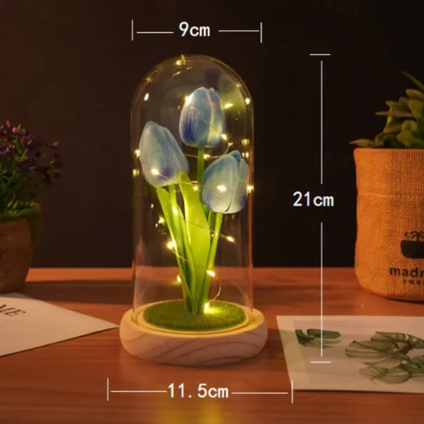 Tulip Glass Cover Creative Night Light for Home Bedroom Decor Mother's Day Valentine's Day Best Gift Battery Power Birthday Gift for Friends