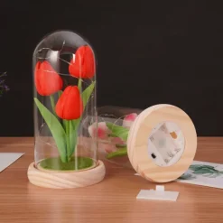 Tulip Glass Cover Creative Night Light for Home Bedroom Decor Mother's Day Valentine's Day Best Gift Battery Power Birthday Gift for Friends