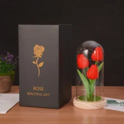 Tulip Glass Cover Creative Night Light for Home Bedroom Decor Mother's Day Valentine's Day Best Gift Battery Power Birthday Gift for Friends
