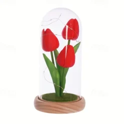 Tulip Glass Cover Creative Night Light for Home Bedroom Decor Mother's Day Valentine's Day Best Gift Battery Power Birthday Gift for Friends