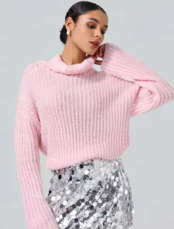 Turtleneck Ribbed Knit Wool Sequins Drop Shoulder Casual Daily Sweater