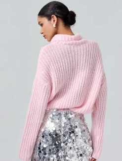 Turtleneck Ribbed Knit Wool Sequins Drop Shoulder Casual Daily Sweater