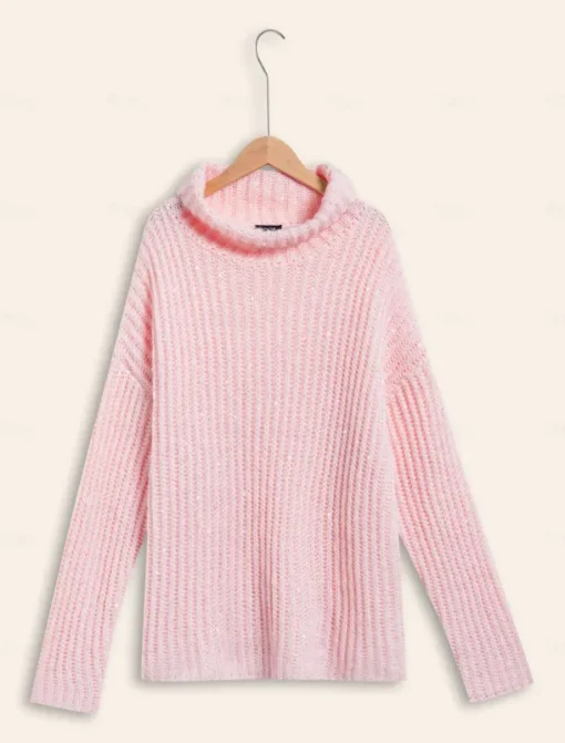 Turtleneck Ribbed Knit Wool Sequins Drop Shoulder Casual Daily Sweater