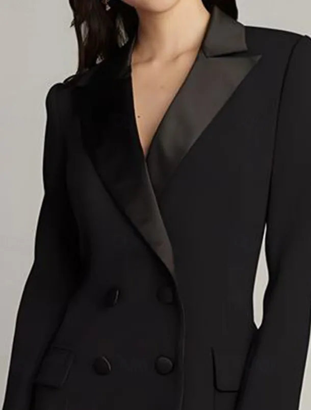 Tuxedo Dress Blazer Dress Sheath / Column Mother of the Bride Dress Elegant Simple Luxurious V Neck Peak Lapel Midi Length Satin Crepe Long Sleeve