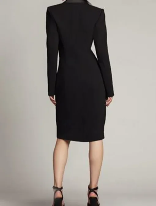 Tuxedo Dress Blazer Dress Sheath / Column Mother of the Bride Dress Elegant Simple Luxurious V Neck Peak Lapel Midi Length Satin Crepe Long Sleeve