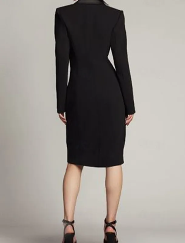 Tuxedo Dress Blazer Dress Sheath / Column Mother of the Bride Dress Elegant Simple Luxurious V Neck Peak Lapel Midi Length Satin Crepe Long Sleeve